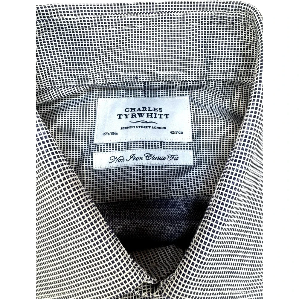 Charles Tyrwhitt Button Up Shirt Mens 16 1/2 /36 Navy Check Non Iron Classic Fit